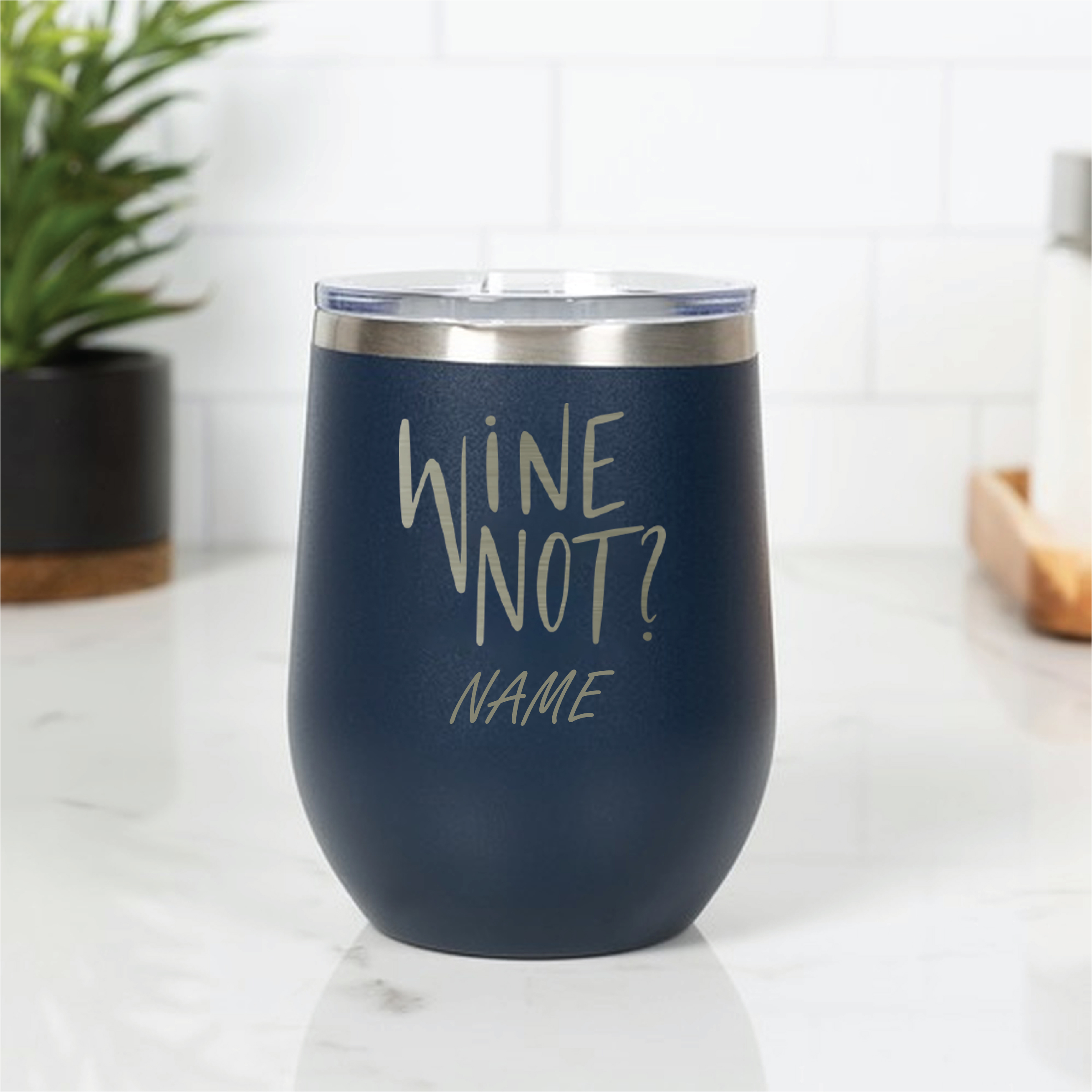 Personalised Wine Not Stainless Steel Vaccum Insulated Blue Tumbler